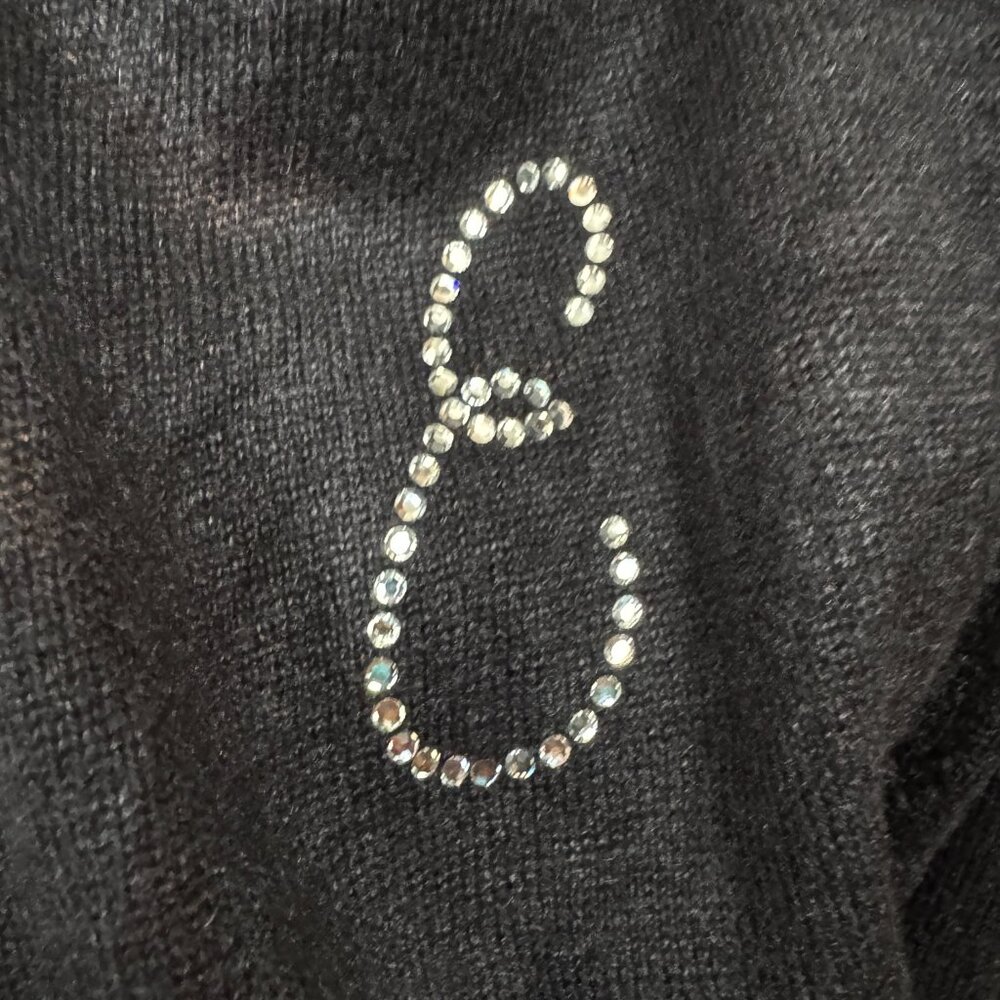Black Silk Cashmere Cardigan E Rhinestone Monogram SP/XS - Picture 5 of 16